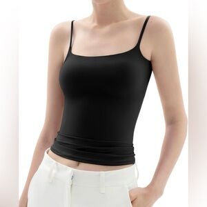 PUMIEY Women's Square Neck Tank Top Adjustable Spaghetti Straps